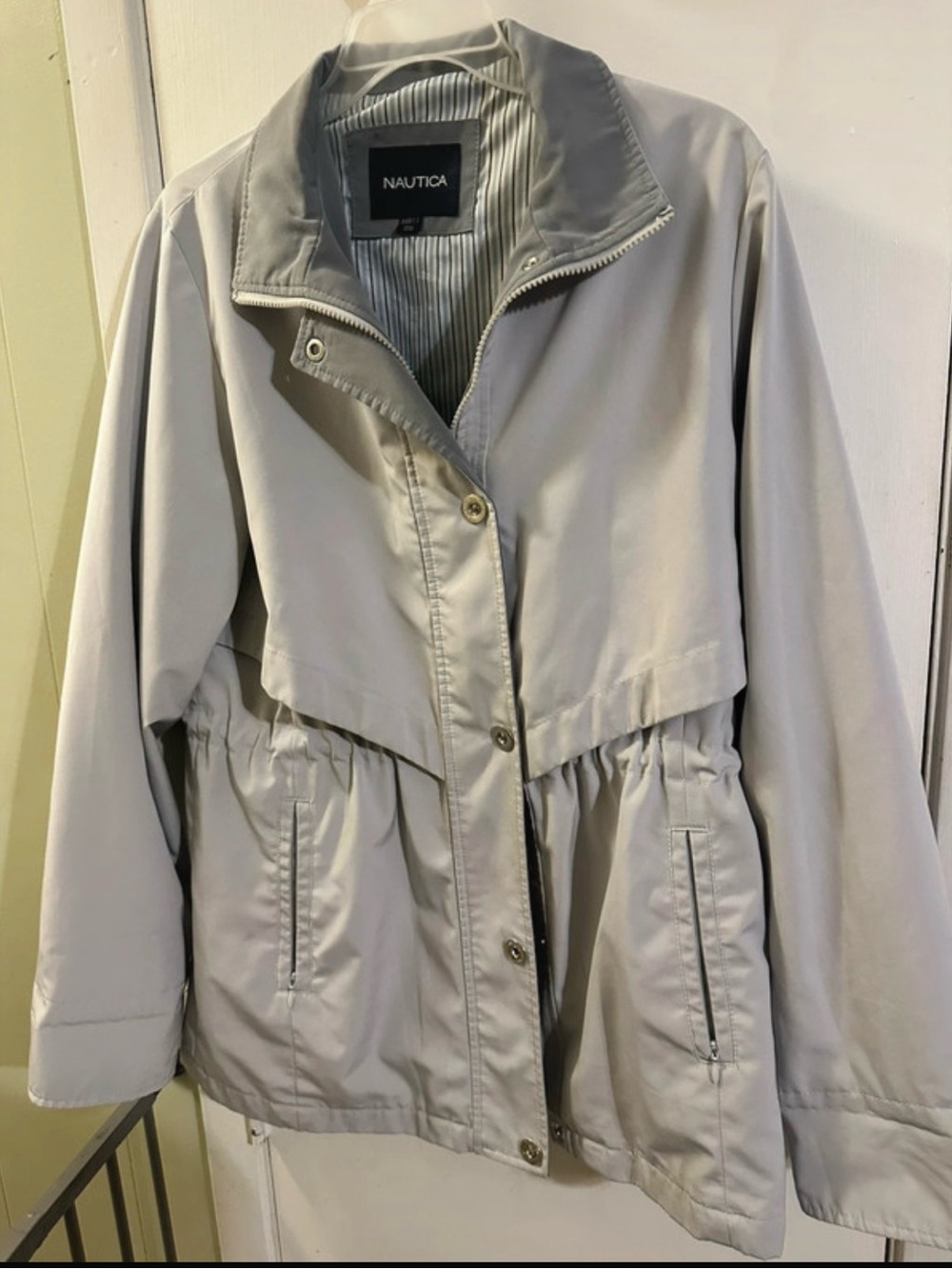 Nautica Light Gray Women’s Drawstring Waist Trench Coat